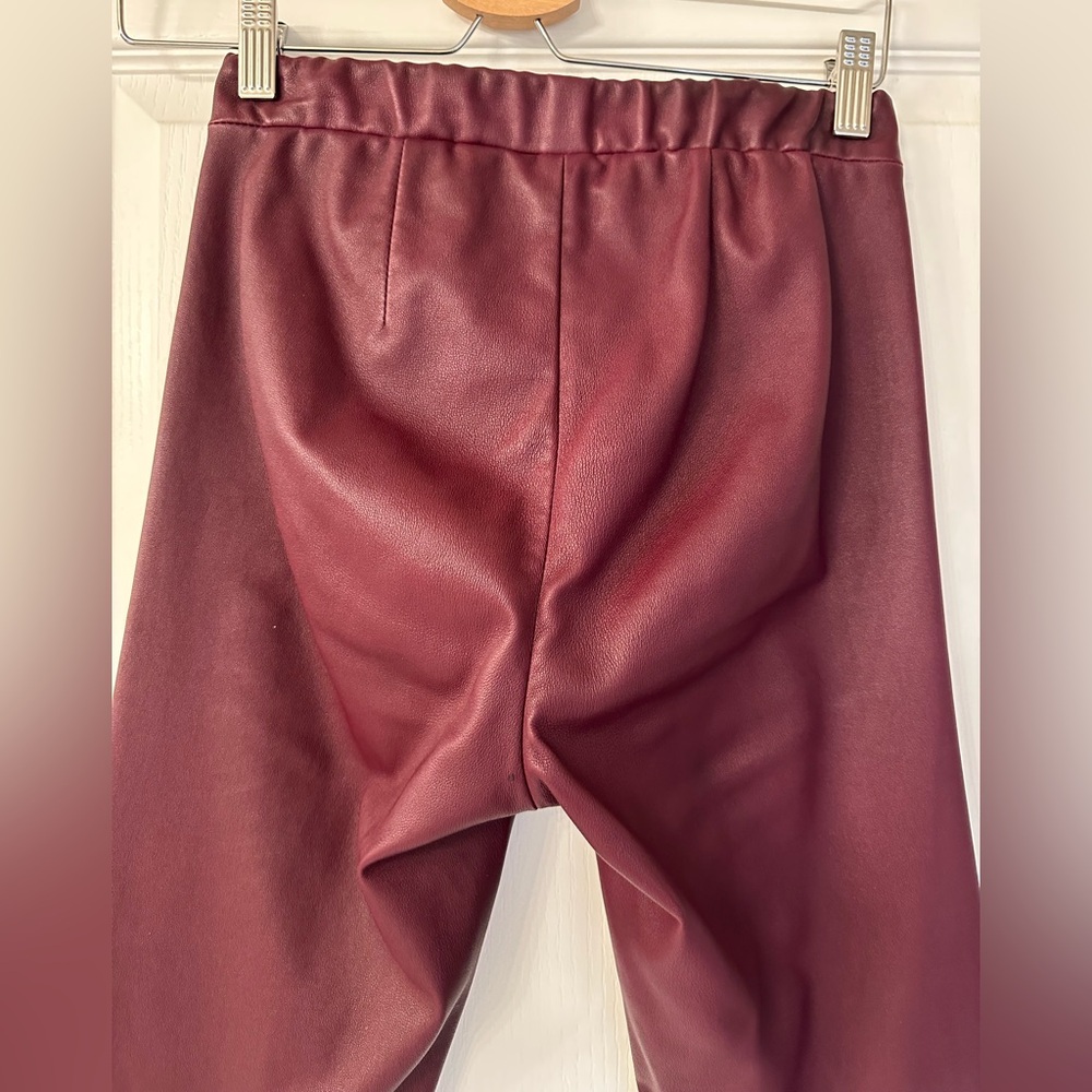 $990 Theory leather leggings jeggings skinny pants burgundy size 0 - Picture 4 of 16